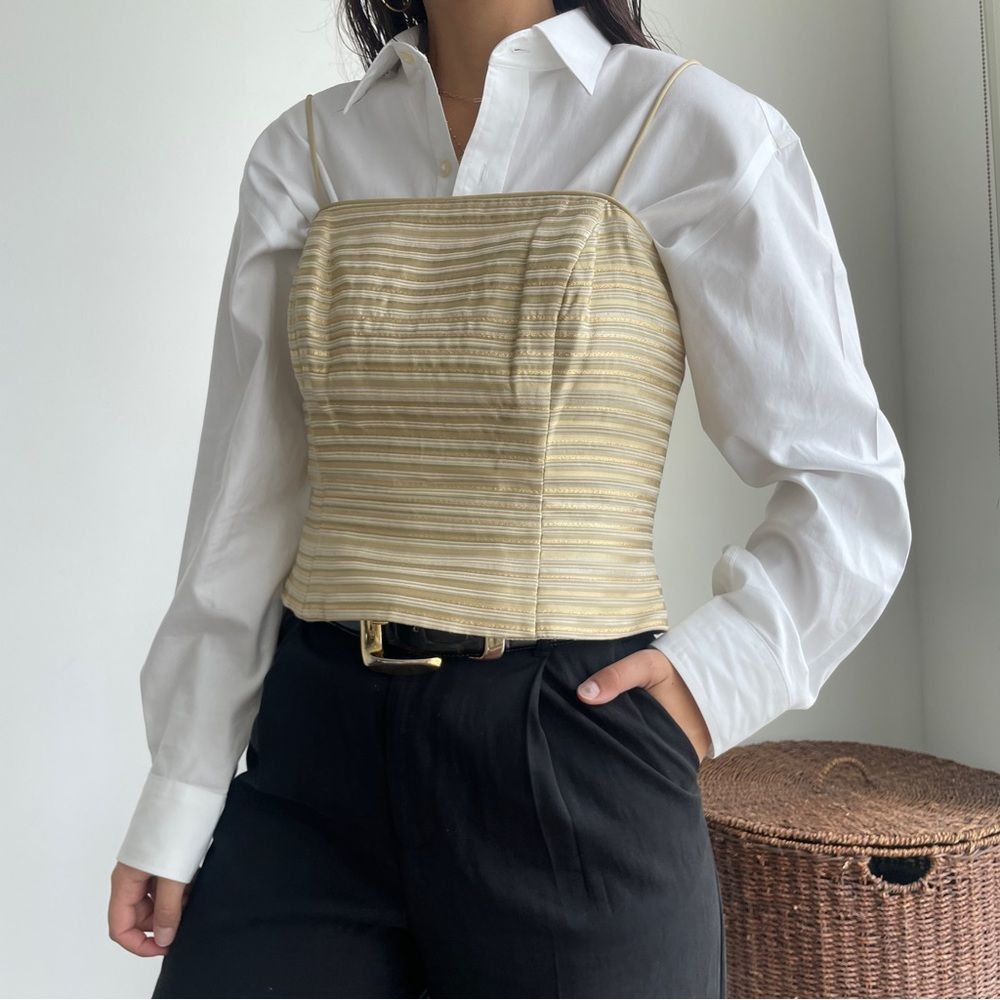 Vintage JS collection Y2K metallic gold striped corset camisole top 10